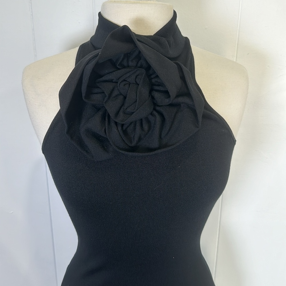 Ralph Lauren Classic Black knit turtleneck top with flower size XS unique